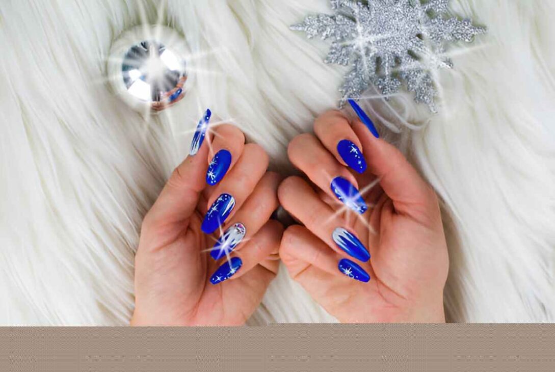 Baby Blue Nails with Glitter Short