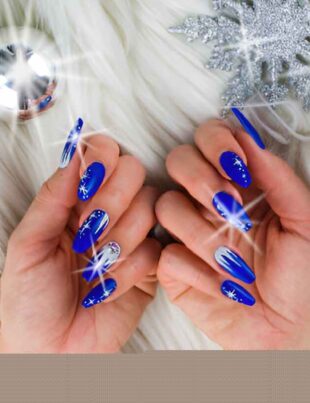 Baby Blue Nails with Glitter Short