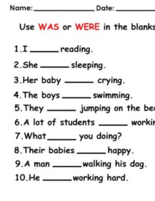 Was Were Worksheet for Class 2