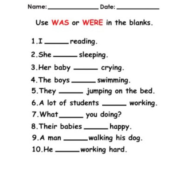 Was Were Worksheet for Class 2