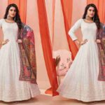 White Anarkali Dress with Red Dupatta